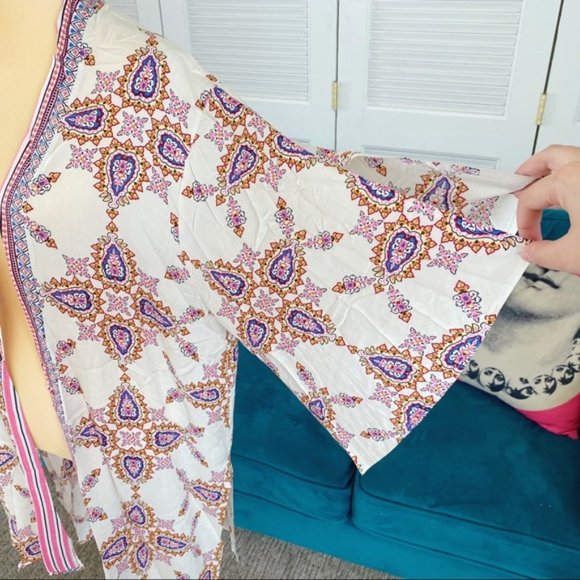 Gigio | Aster Ivory Pink Open Front Kimono Boho Bohemian Paisley Medallion Large - Picture 7 of 15